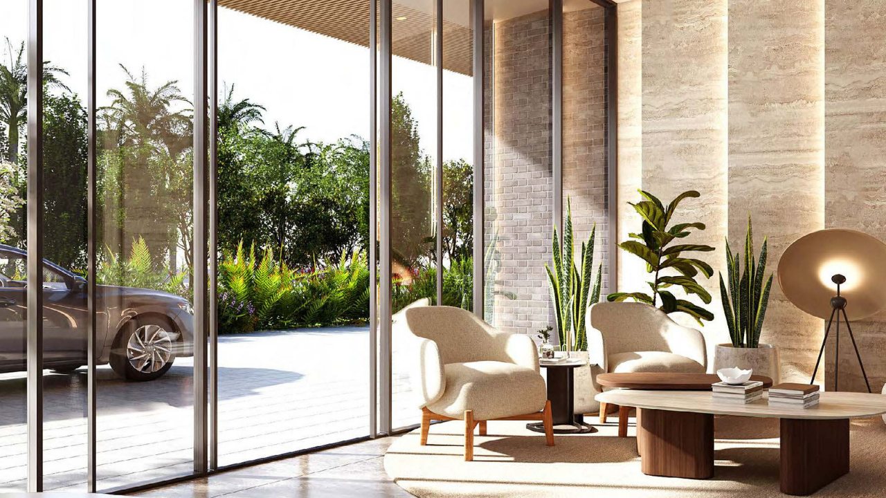 Arancia at The Yards by Beyond Developments luxury lobby lounge interior with floor to ceiling windows in Dubai Presented by Tohid Fetrat