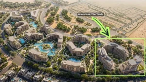 Arancia at The Yards by Beyond Developments location within The Yards masterplan highlighting its position among landscaped residential clusters and community amenities in Dubai - Presented by Tohid Fetrat