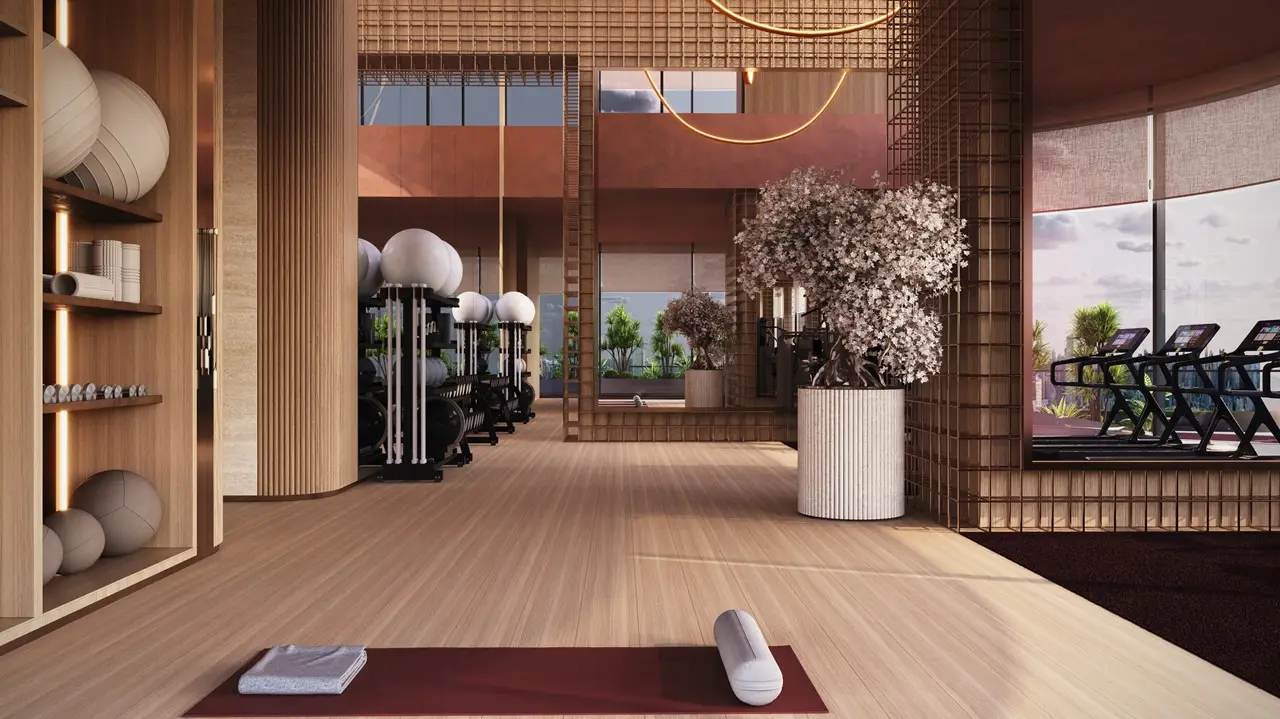 Binghatti Skyblade by Binghatti luxury fitness center with wellness facilities modern gym equipment and elegant interior design in Dubai - Presented by Tohid Fetrat