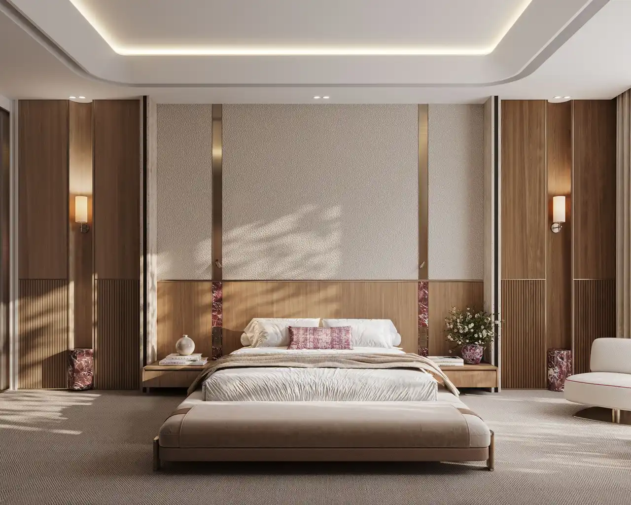 Binghatti Skyblade by Binghatti luxury master bedroom suite with bespoke furnishings premium finishes and contemporary interior design in Dubai - Presented by Tohid Fetrat