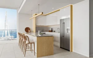 Bluewaters Bay at Bluewaters Island by Meraas contemporary kitchen with island seating and Ain Dubai views in Dubai Presented by Tohid Fetrat