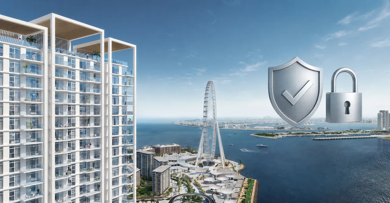 Bluewaters Bay escrow account highlighting secure property investment, waterfront residences, Ain Dubai views, and buyer fund protection Presented by Tohid Fetrat