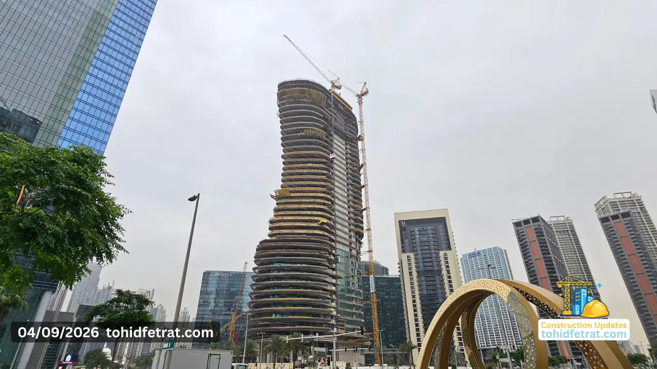 Bugatti Residences Construction Updates showing the tower under construction on 9 April 2026 in Business Bay Dubai Captured by Tohid Fetrat