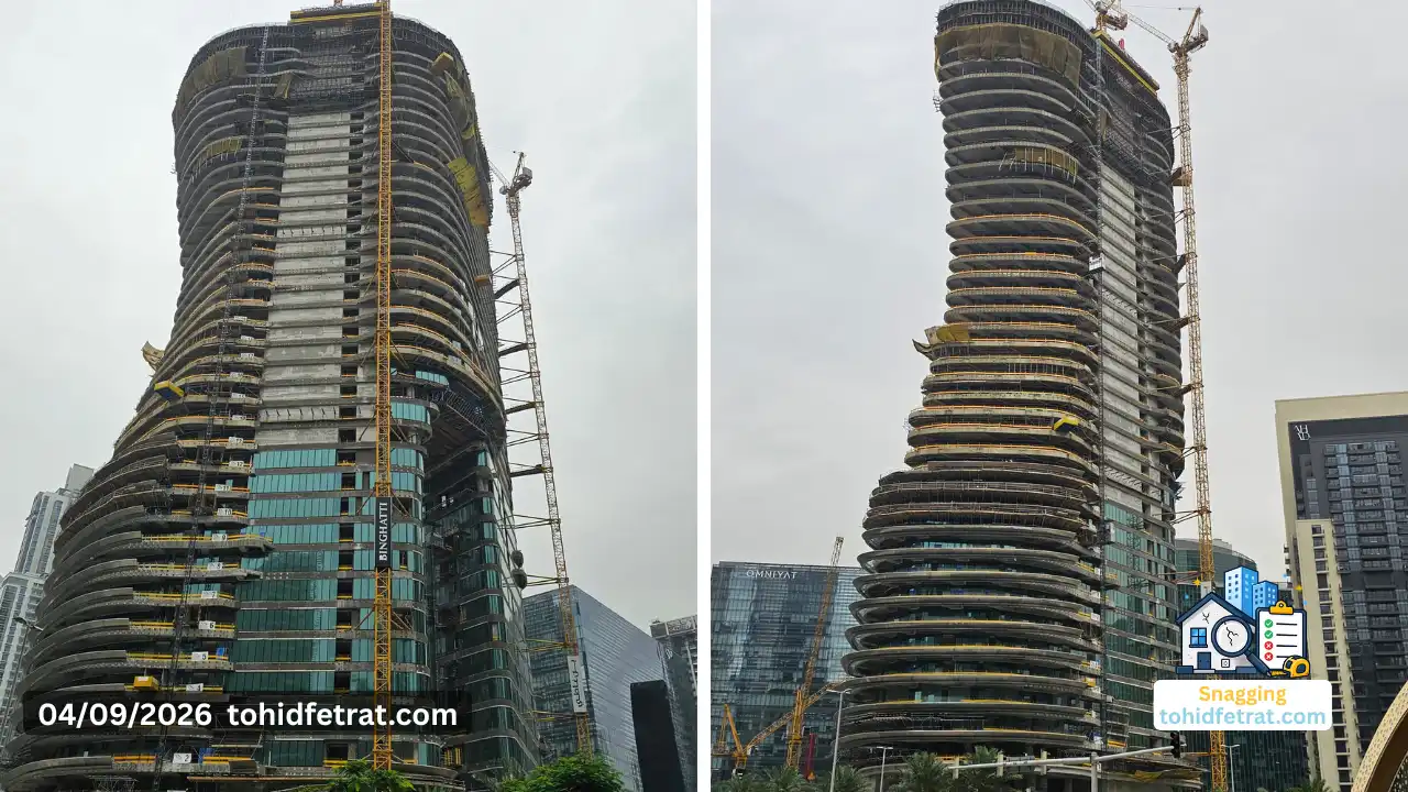 Bugatti Residences Snagging Inspection showing the tower under construction on 9 April 2026 in Business Bay Dubai Captured by Tohid Fetrat