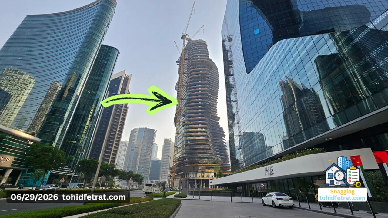 Bugatti Residences Why Snagging Matters at This Stage showing the tower under construction on 29 June 2026 in Business Bay Dubai Captured by Tohid Fetrat