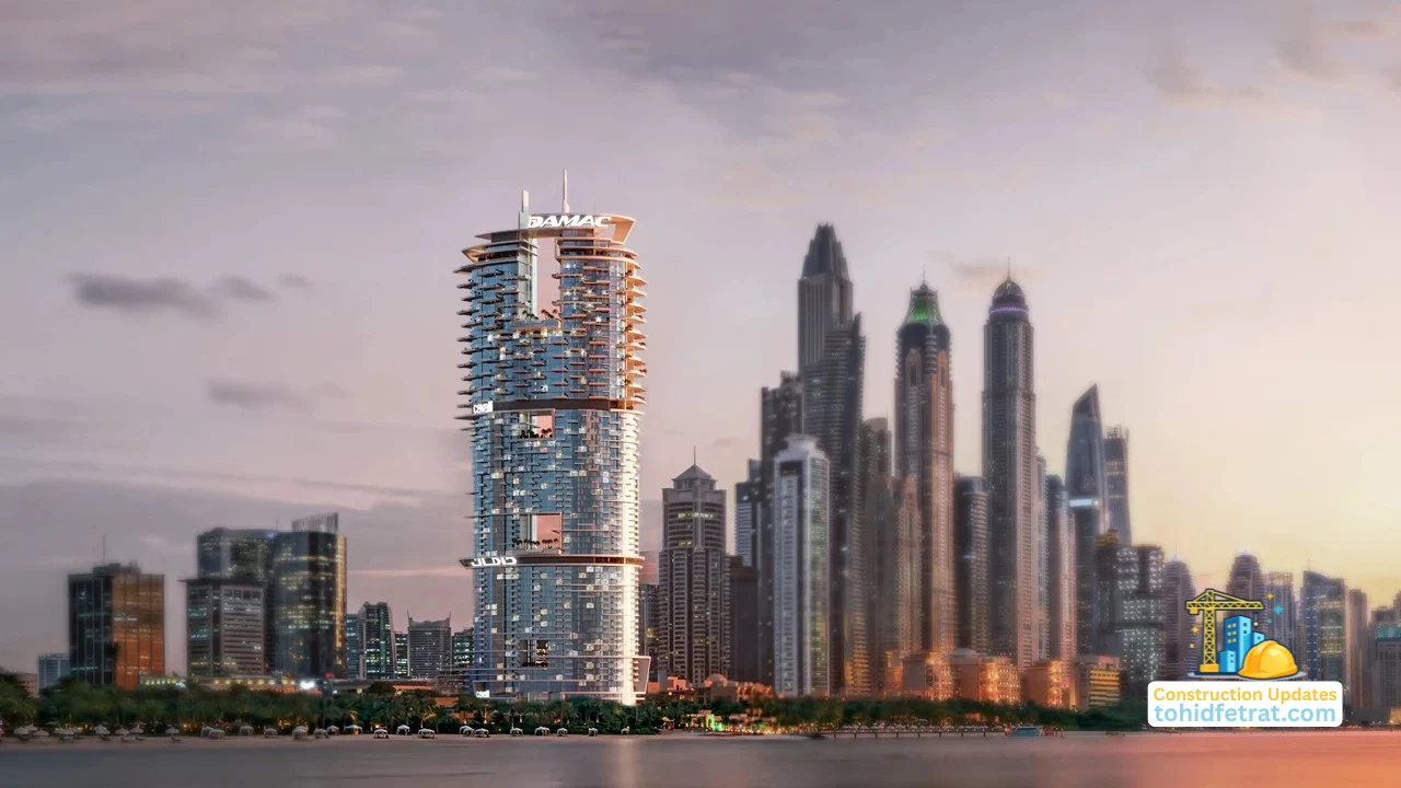 Cavalli Tower by DAMAC construction updates skyline rendering showing the tower within Dubai skyline - Presented by Tohid Fetrat