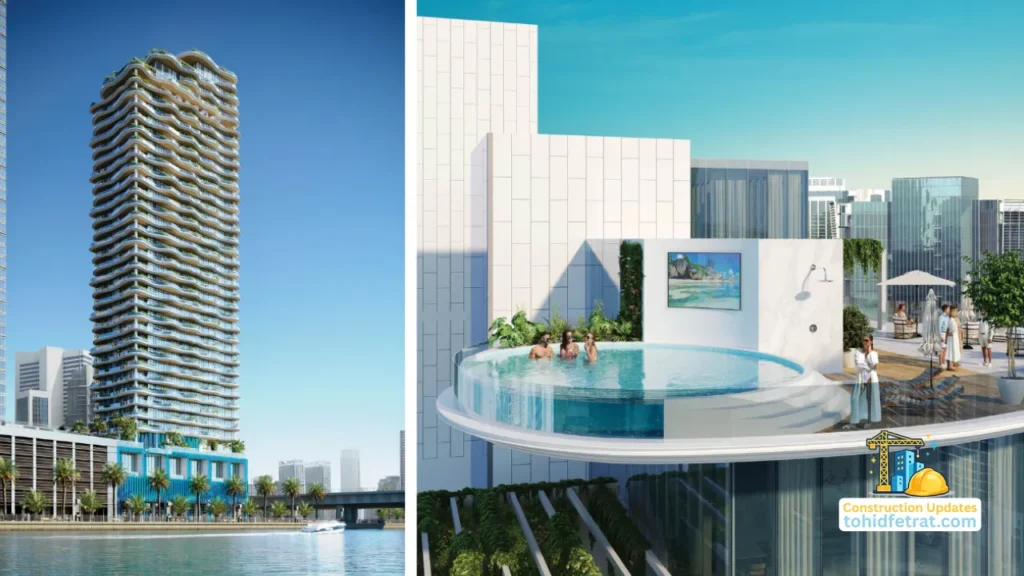 CHIC Tower by DAMAC in Business Bay tower exterior and rooftop pool amenities featured in Construction Updates in Dubai Presented by Tohid Fetrat