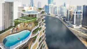 CHIC Tower by DAMAC in Business Bay elevated sky pools with panoramic Dubai Water Canal views and landscaped terraces in Dubai Presented by Tohid Fetrat