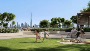 Creek Bay at Dubai Creek Harbour by Emaar Properties landscaped podium garden with family friendly outdoor spaces and Dubai skyline views in Dubai Presented by Tohid Fetrat