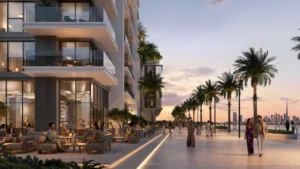 Creek Bay at Dubai Creek Harbour by Emaar Properties waterfront promenade with outdoor dining, retail spaces and Dubai skyline views in Dubai Presented by Tohid Fetrat