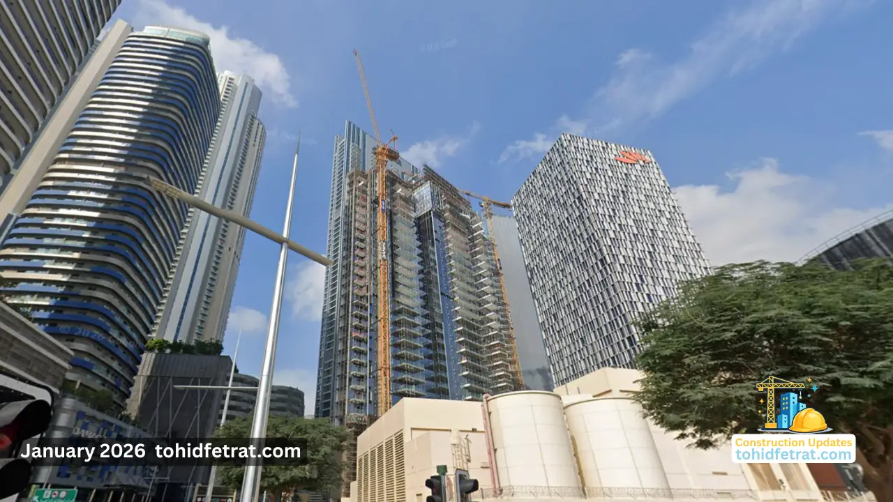 Elegance Tower by DAMAC in Downtown Dubai construction update January 2026 showing on site development progress and tower structure in Dubai - Presented by Tohid Fetrat