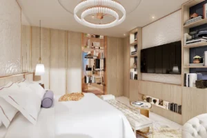 Elegance Tower by DAMAC in Downtown Dubai featuring a luxury bedroom suite with custom cabinetry and elegant interior finishes in Dubai - Presented by Tohid Fetrat