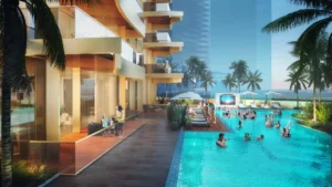 Elegance Tower by DAMAC in Downtown Dubai featuring resort style swimming pool and outdoor lifestyle amenities in Dubai - Presented by Tohid Fetrat
