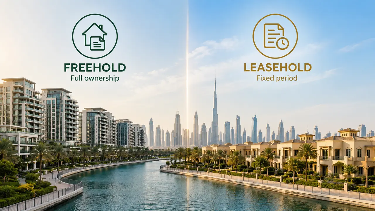 Freehold vs Leasehold Title Deeds in Dubai comparing full ownership and leasehold ownership across modern Dubai residential communities Presented by Tohid Fetrat