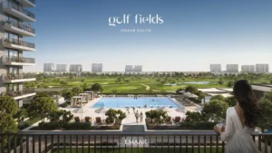 Golf Fields at Emaar South by Emaar Properties resort style swimming pool with panoramic golf course views in Dubai - Presented by Tohid Fetrat