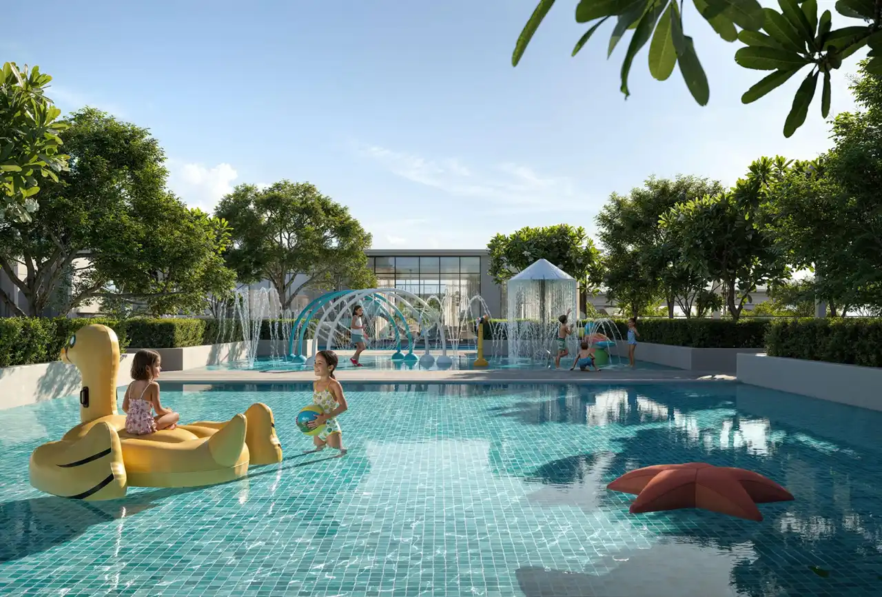 Lyvia by Palace at Dubai Creek Harbour by Emaar Properties kids water play area and family leisure amenity in Dubai - Presented by Tohid Fetrat