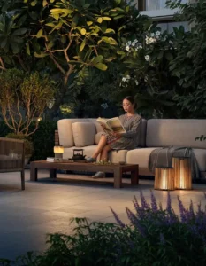 Lyvia by Palace at Dubai Creek Harbour by Emaar Properties landscaped outdoor relaxation area with lounge seating in Dubai - Presented by Tohid Fetrat