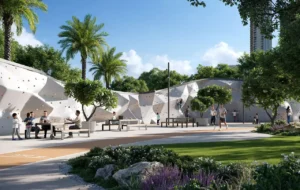 Lyvia by Palace at Dubai Creek Harbour by Emaar Properties outdoor fitness area with climbing wall and landscaped recreation spaces in Dubai - Presented by Tohid Fetrat