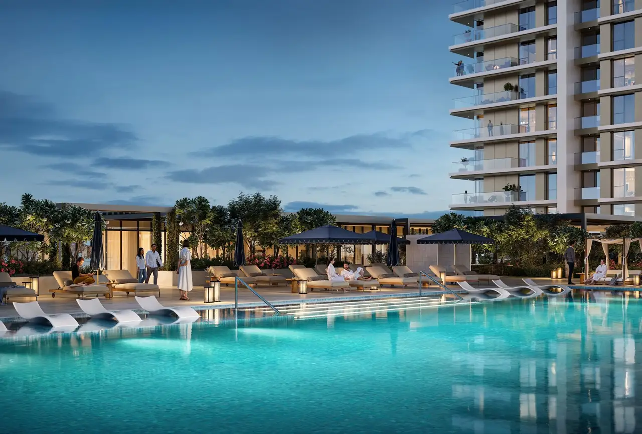Lyvia by Palace at Dubai Creek Harbour by Emaar Properties resort style swimming pool and leisure deck amenity in Dubai - Presented by Tohid Fetrat