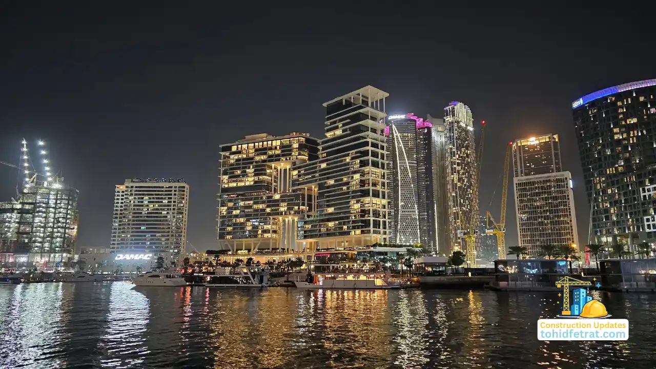 Marasi Bay Construction Updates showing ongoing waterfront development progress, luxury residential projects, mixed-use towers, marina infrastructure, and construction activity in Marasi Bay, Dubai. Presented by Tohid Fetrat