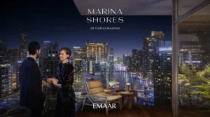 Marina Shores at Dubai Marina by Emaar Properties private balcony with panoramic Dubai Marina night views in Dubai Presented by Tohid Fetrat