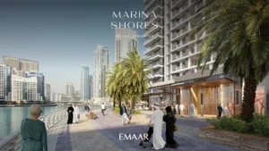 Marina Shores at Dubai Marina by Emaar Properties waterfront promenade with retail spaces and landscaped walkways in Dubai Presented by Tohid Fetrat