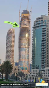 Mercedes Benz Places by Binghatti tower close up showing advanced construction progress and structural development on 20 June 2026 in Downtown Dubai Captured by Tohid Fetrat