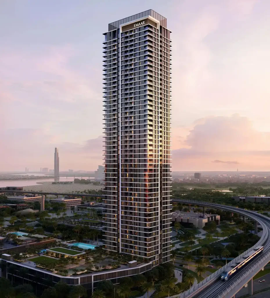 Montiva by VIDA at Dubai Creek Harbour by Emaar residential tower exterior overlooking landscaped amenities and waterfront surroundings in Dubai - Presented by Tohid Fetrat