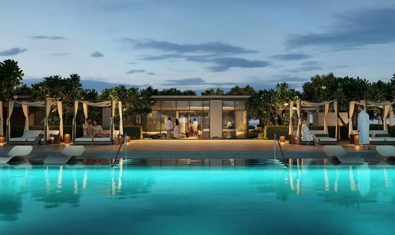 Montiva by VIDA at Dubai Creek Harbour by Emaar resort style swimming pool with private cabanas and leisure amenities in Dubai - Presented by Tohid Fetrat