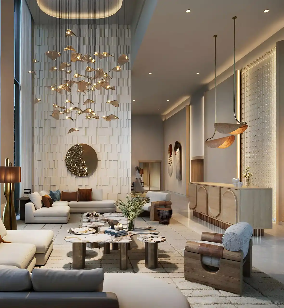 Montiva by VIDA at Dubai Creek Harbour by Emaar luxury lobby interior with designer lighting and elegant lounge spaces in Dubai - Presented by Tohid Fetrat