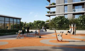 Montiva by VIDA at Dubai Creek Harbour by Emaar outdoor fitness area with exercise equipment and landscaped surroundings in Dubai - Presented by Tohid Fetrat