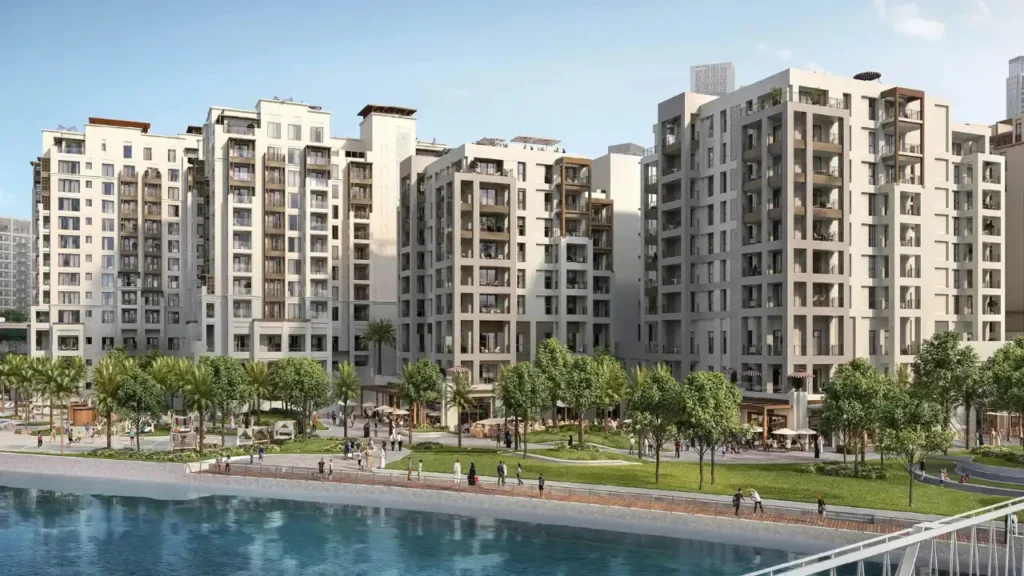 Moor at Dubai Creek Harbour by Emaar Properties waterfront residential buildings with landscaped promenade and park views in Dubai Presented by Tohid Fetrat
