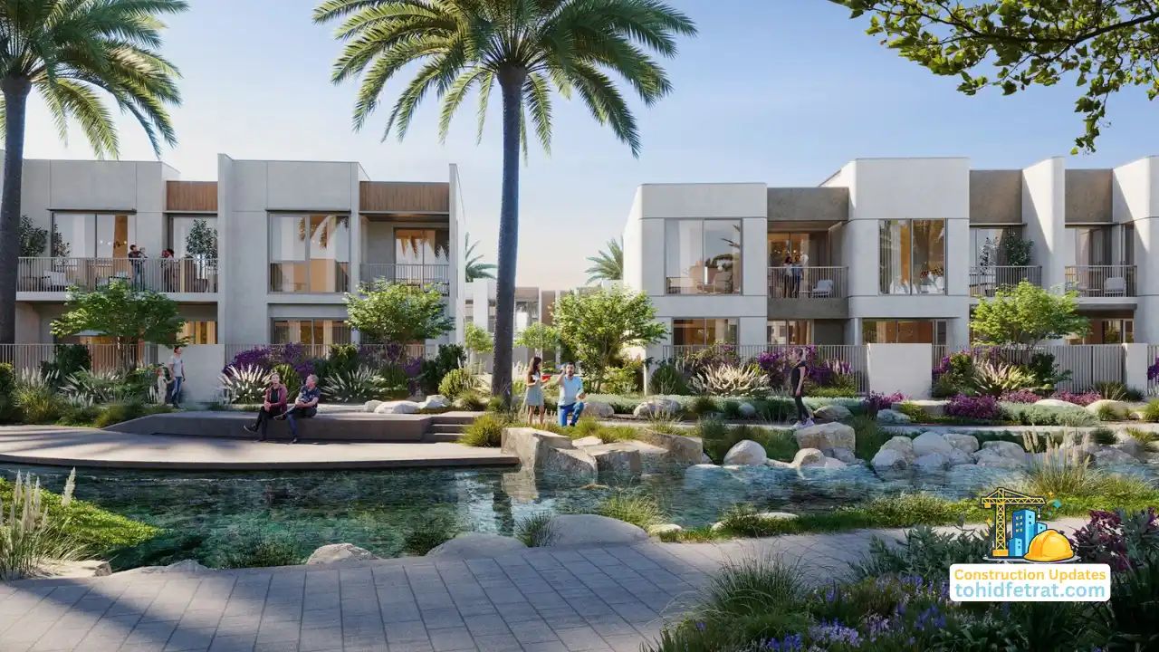 Nima at The Valley waterfront residences landscaped gardens and water feature for the May 2026 Construction Update page Presented by Tohid Fetrat