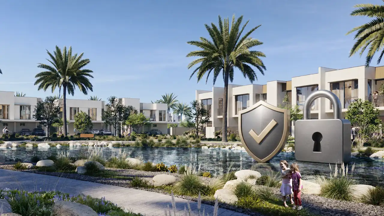 Nima at The Valley residential community with escrow account security icons representing protected buyer funds during property development Presented by Tohid Fetrat