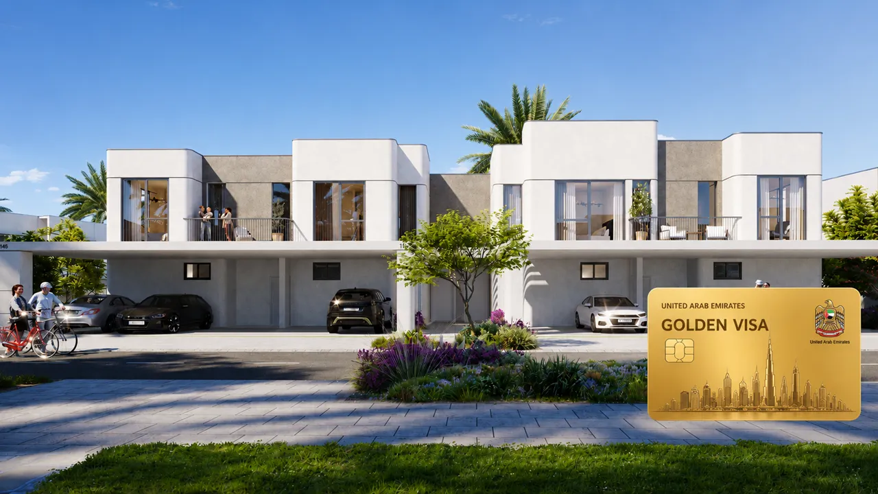 Nima at The Valley townhouses with a United Arab Emirates Golden Visa card representing potential long term residency opportunities through qualifying property investment Presented by Tohid Fetrat