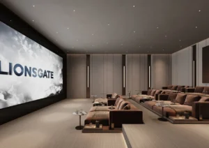 ORLA, Dorchester Collection, Dubai by OMNIYAT private cinema featuring luxury reclining seating, large projection screen, ambient lighting, and an exclusive entertainment environment in Dubai. Presented by Tohid Fetrat