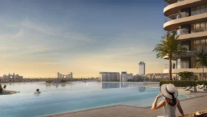 Palace by the Beach at Emaar Beachfront by Emaar infinity pool overlooking waterfront residences and the Gulf in Dubai Presented by Tohid Fetrat