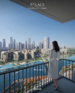 Palace Residences North at Dubai Creek Harbour by Emaar Properties private balcony overlooking the marina and Dubai skyline in Dubai Presented by Tohid Fetrat