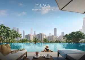 Palace Residences North at Dubai Creek Harbour by Emaar Properties infinity swimming pool with skyline views in Dubai Presented by Tohid Fetrat