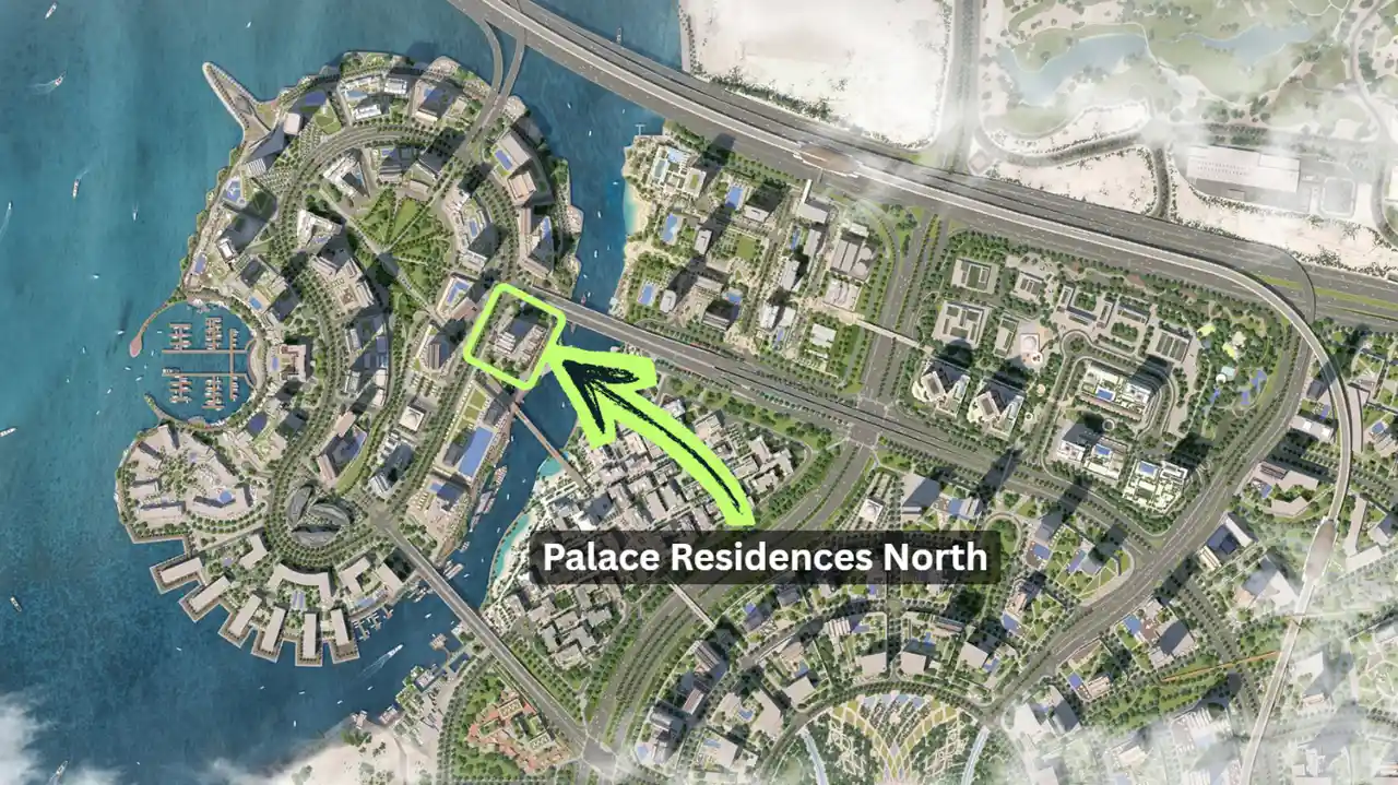Palace Residences North at Dubai Creek Harbour by Emaar Properties location map within Dubai Creek Harbour highlighting the project position in Dubai Presented by Tohid Fetrat