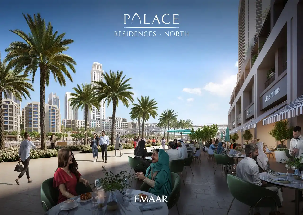 Palace Residences North at Dubai Creek Harbour by Emaar Properties waterfront retail promenade with outdoor dining and landscaped walkways in Dubai Presented by Tohid Fetrat