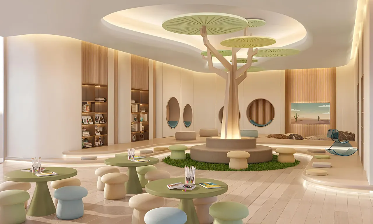 Palm Beach Tower 1 at Palm Jumeirah by Nakheel indoor children's play area with creative seating and family friendly design in Dubai Presented by Tohid Fetrat