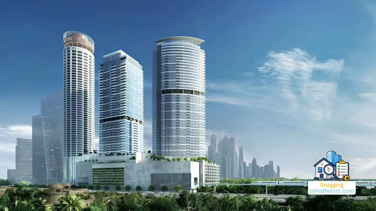 Palm Beach Tower 1 Snagging Inspection featuring the three waterfront residential towers with modern architecture during the day in Dubai Presented by Tohid Fetrat