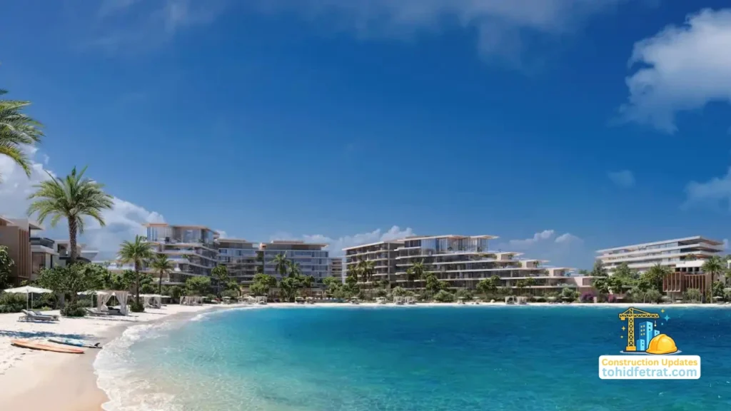 Palm Central Frond M Construction Updates showcasing waterfront residences and beachfront community surroundings at Palm Jebel Ali Dubai Presented by Tohid Fetrat