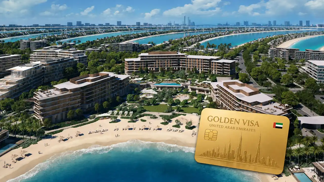 Palm Central Frond N Residences Golden Visa beachfront community at Palm Jebel Ali Dubai featuring luxury waterfront residences and UAE Golden Visa card Presented by Tohid Fetrat