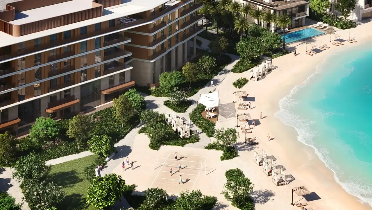 Palm Central Frond N Residences at Palm Jebel Ali by Nakheel private beach amenities with beachfront cabanas, landscaped leisure spaces and waterfront recreation areas in Dubai - Presented by Tohid Fetrat