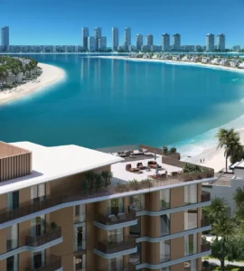 Palm Central Frond N Residences at Palm Jebel Ali by Nakheel rooftop terrace overlooking a turquoise lagoon, private beachfront and waterfront skyline views in Dubai - Presented by Tohid Fetrat