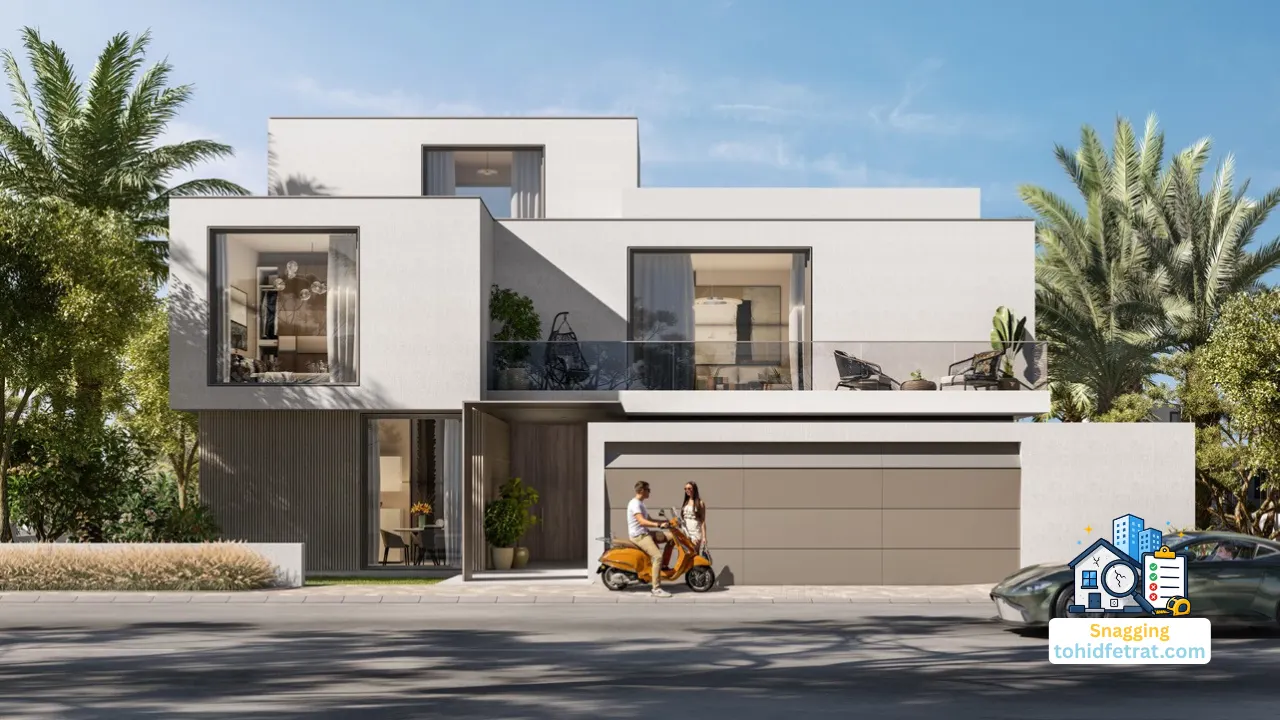 Palmiera at The Oasis Snagging Inspection featuring a contemporary luxury villa with modern architecture and landscaped surroundings. Presented by Tohid Fetrat