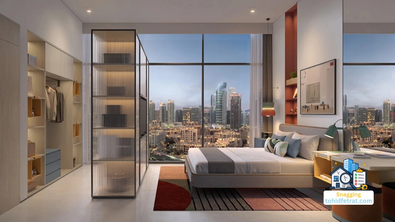 Modern bedroom interior at Rove Home Downtown Dubai illustrating why an independent inspection protects Rove Home Downtown Dubai buyers before handover Presented by Tohid Fetrat