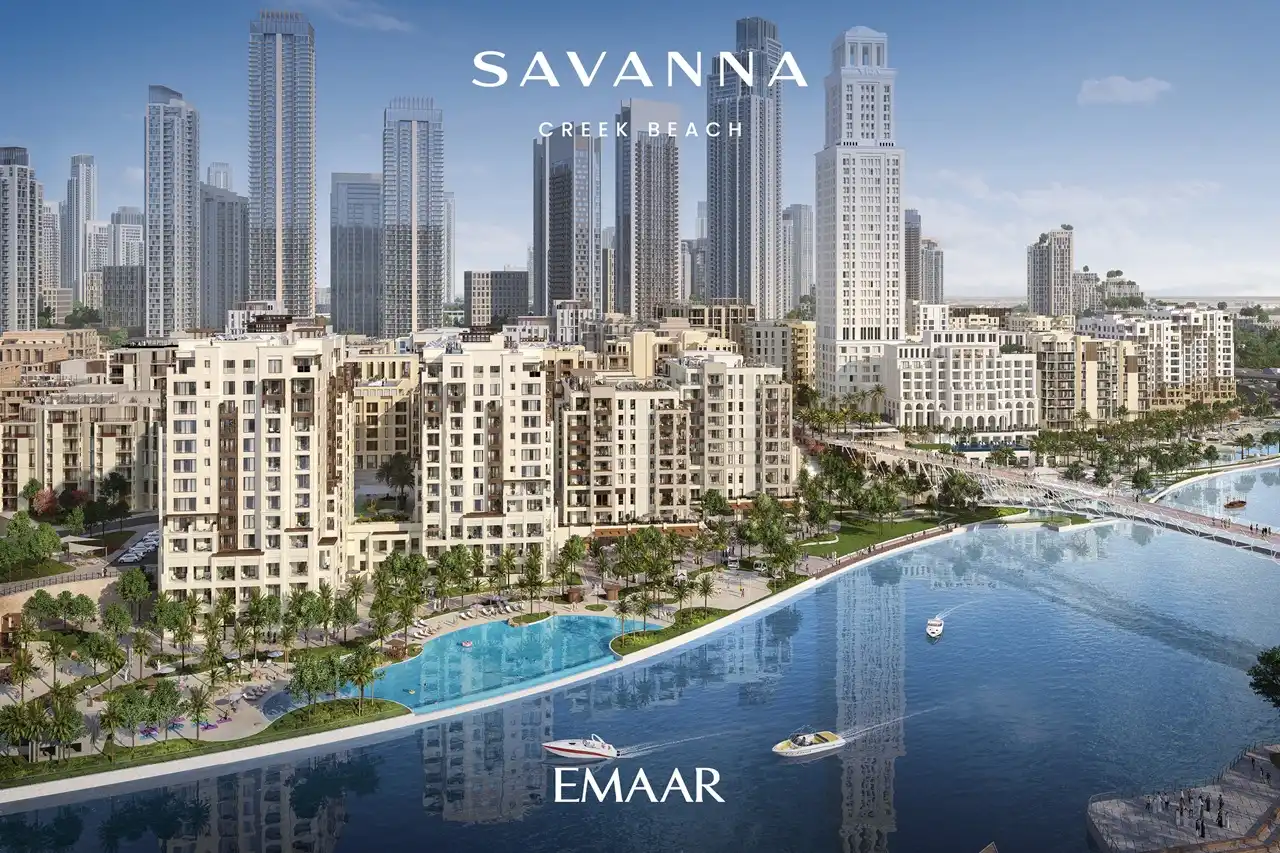 Savanna at Dubai Creek Harbour by Emaar Properties creekfront residential buildings with landscaped waterfront promenade and Dubai skyline in Dubai Presented by Tohid Fetrat